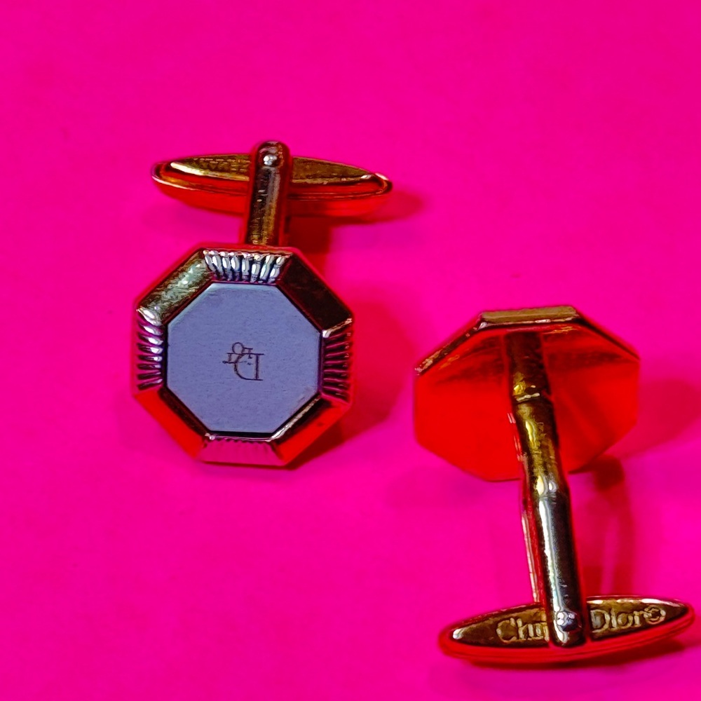Dior Gold and Gray Octagonal Cufflinks - Picture 5 of 8